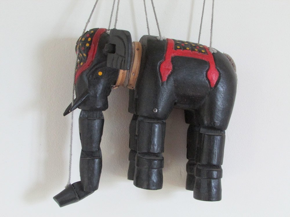 black elephant puppet marionette