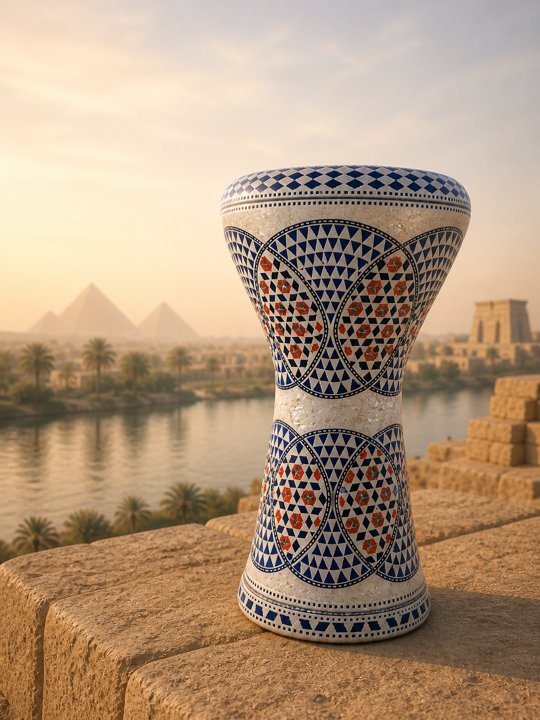 Egyptian Inlaid Aluminum Drum